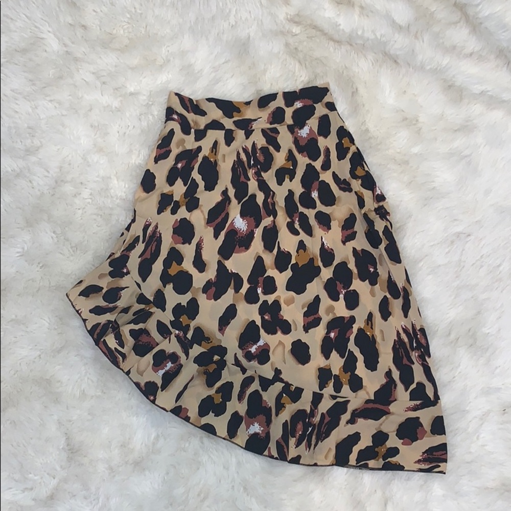 Leopard Print Asymmetrical Ruffle Skirt